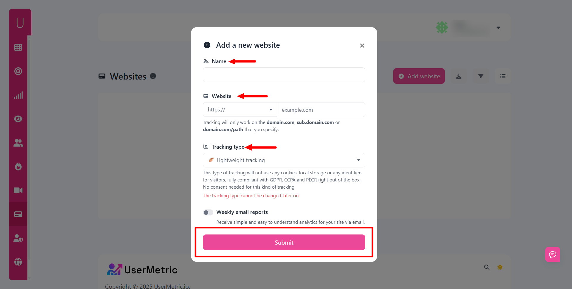 Adding a the website name and link/domain