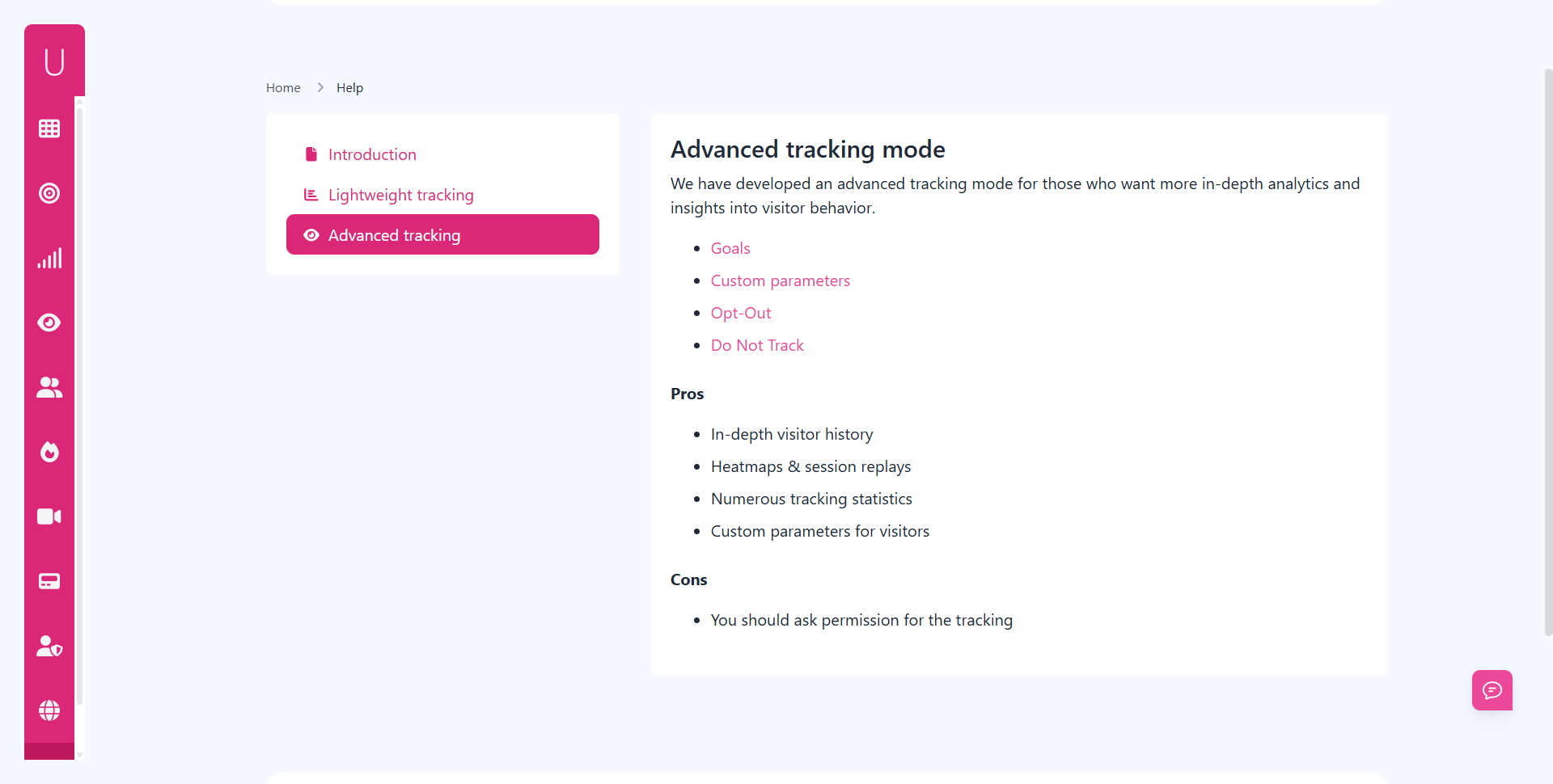 Advanced Tracking Mode Help UserMetric