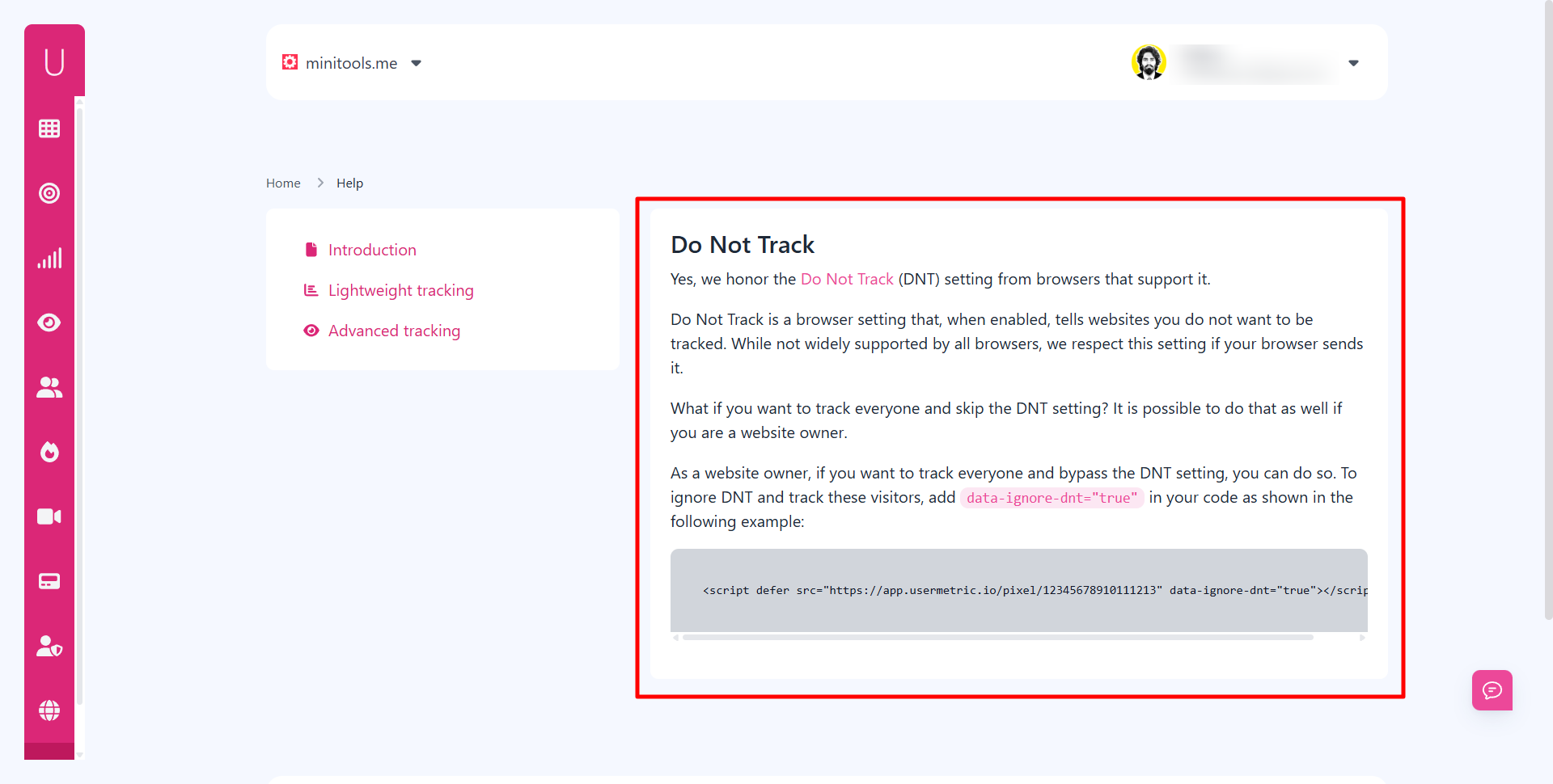 Do Not Track Help UserMetric