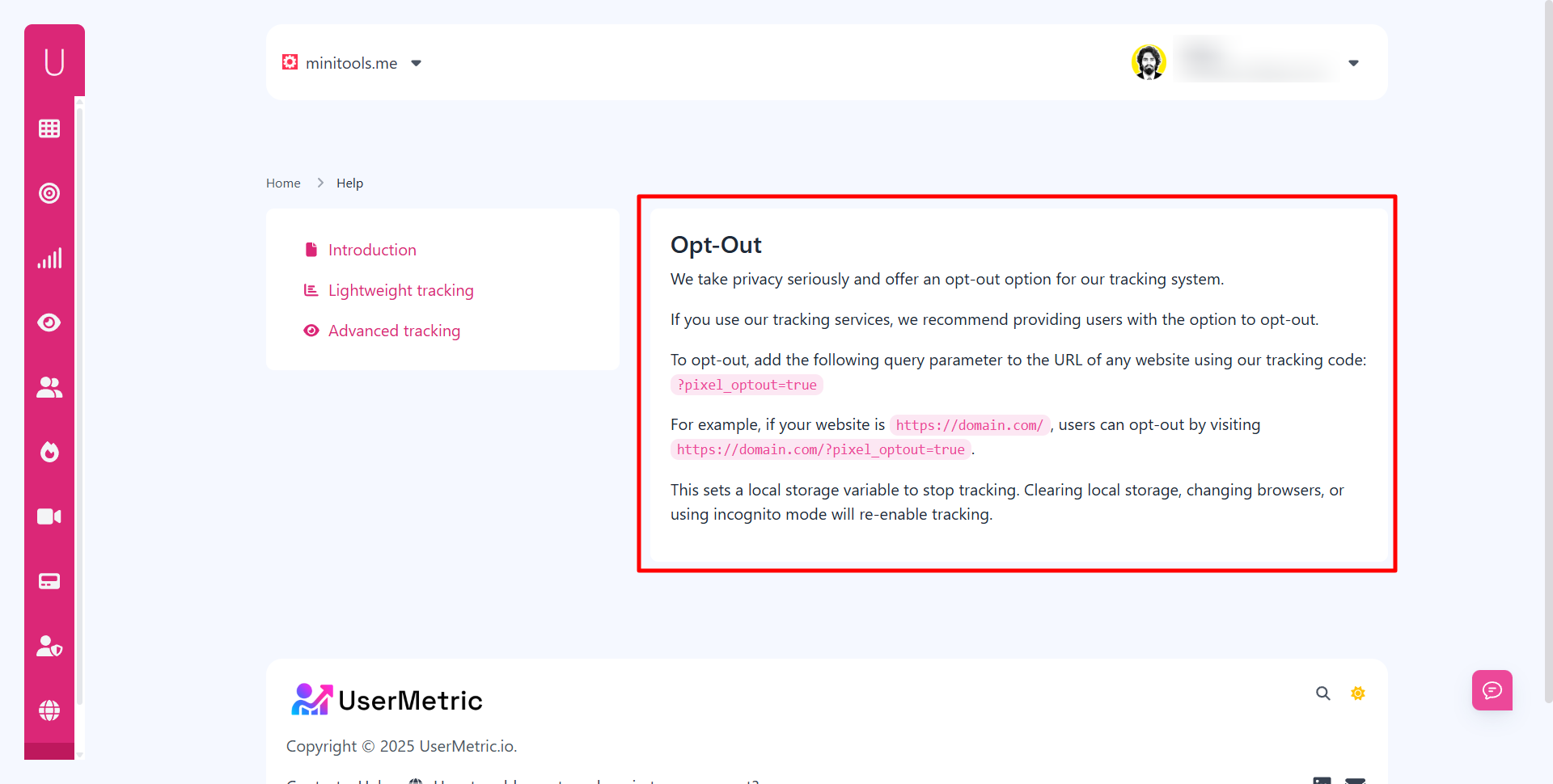 Opt Out Help UserMetric