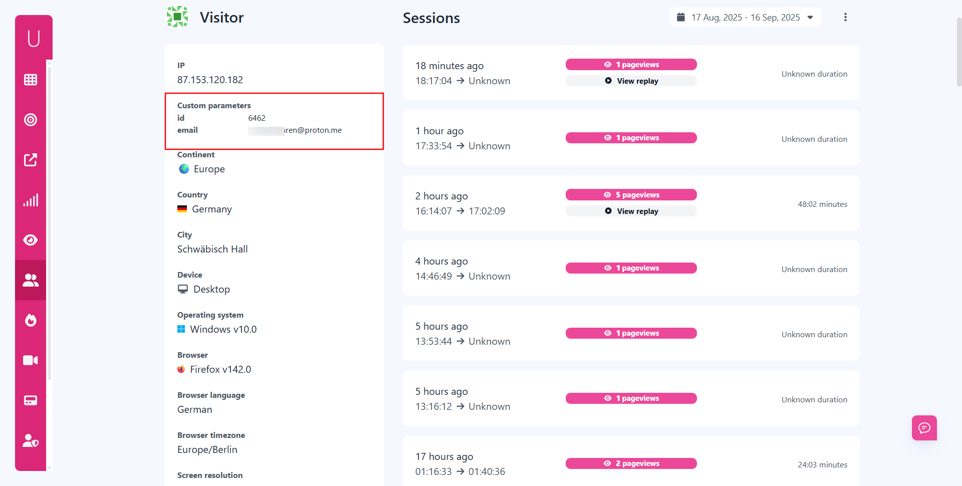 Custom Parameters in Each Visitor's Profile at UserMetric